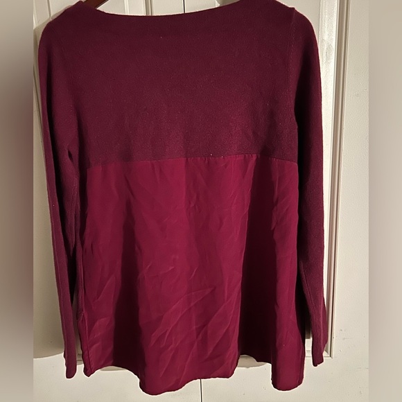 Garnet Hill Knitted 100% Cashmere Woven 100% Silk Sweater Burgundy Size Small - Picture 4 of 9
